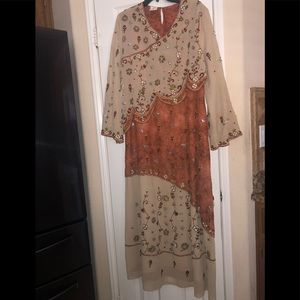 Beige/Rusty brown beaded abaya